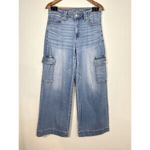 American Eagle Super High Rise Baggy Wide Leg Cargo Jeans Womens 10 Regular